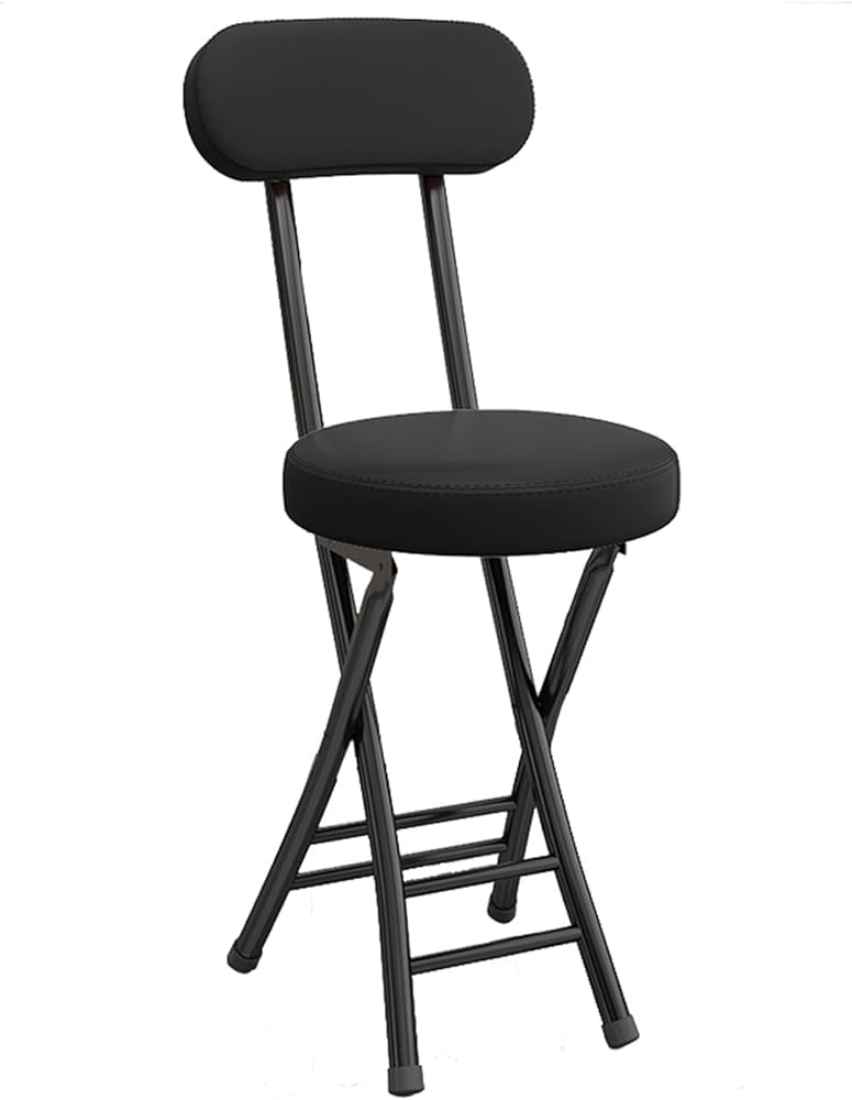 Black Cushioned Leather Portable Folding Stool with Backrest S3582
