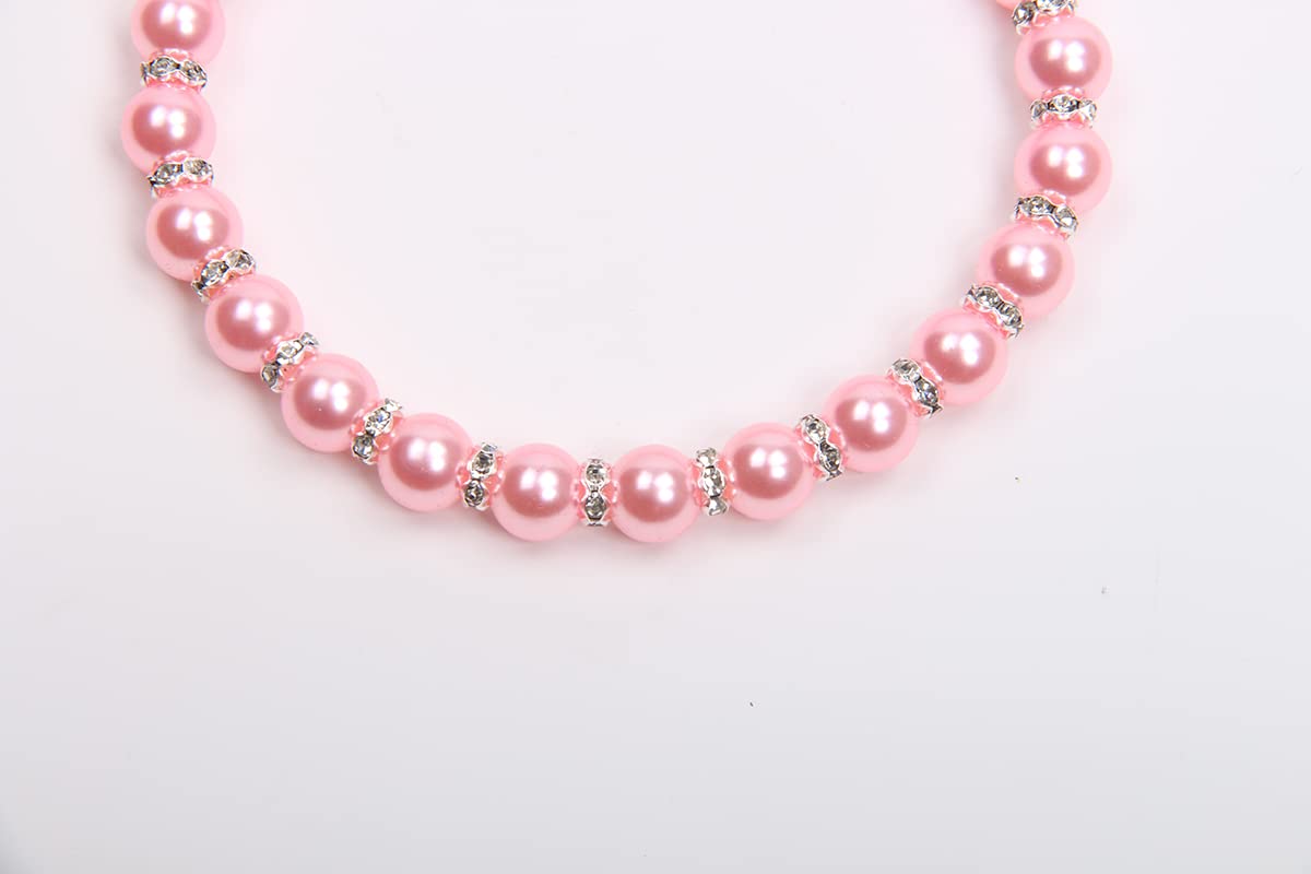 Pearls Necklace Collar with Ribbon Bow Pet Jewelry Pink D1138