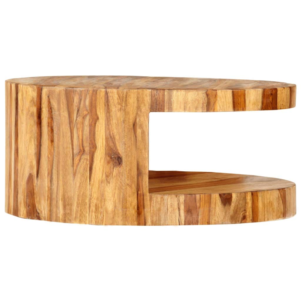 25.6"x11.8" Solid Sheesham Wood Round Coffee Table P1103