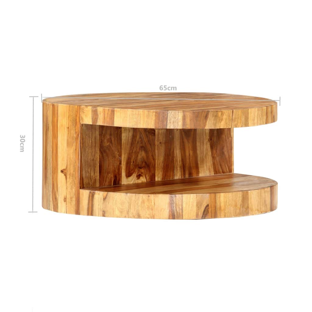 25.6"x11.8" Solid Sheesham Wood Round Coffee Table P1103