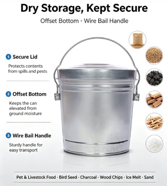 Galvanized Steel 6 Gallon Storage Can with Locking Lid I108