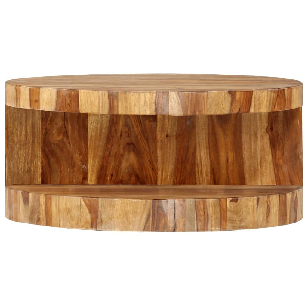 25.6"x11.8" Solid Sheesham Wood Round Coffee Table P1103