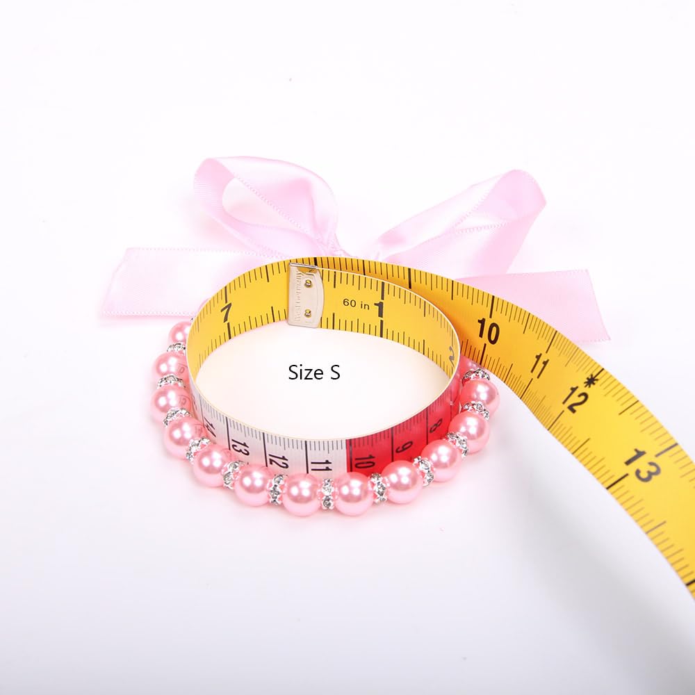 Pearls Necklace Collar with Ribbon Bow Pet Jewelry Pink D1138
