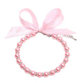 Pearls Necklace Collar with Ribbon Bow Pet Jewelry Pink D1138