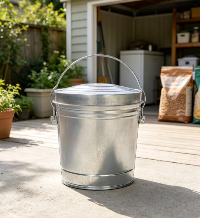 Galvanized Steel 6 Gallon Storage Can with Locking Lid I108
