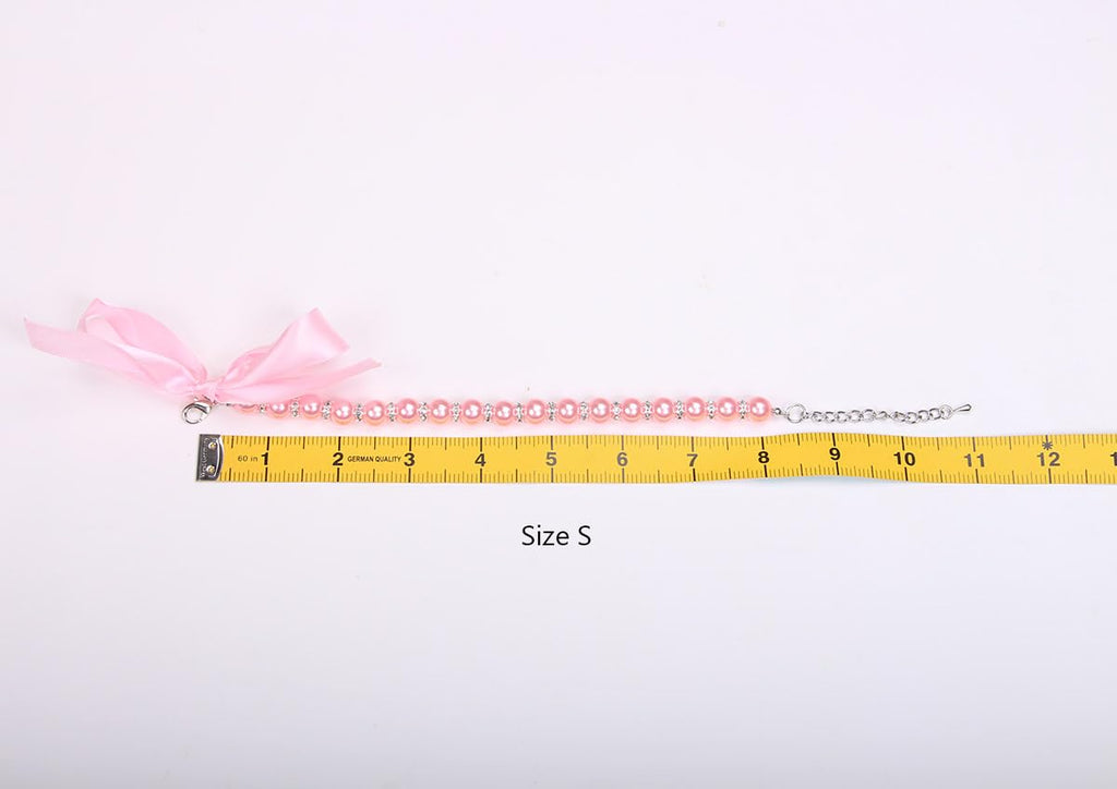 Pearls Necklace Collar with Ribbon Bow Pet Jewelry Pink D1138