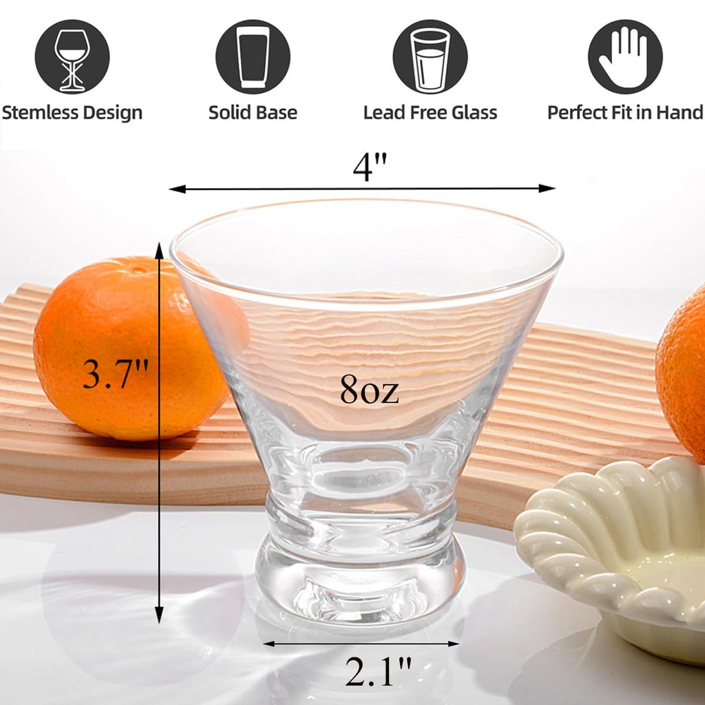Set of 4 8 oz Stemless Martini Glasses L109