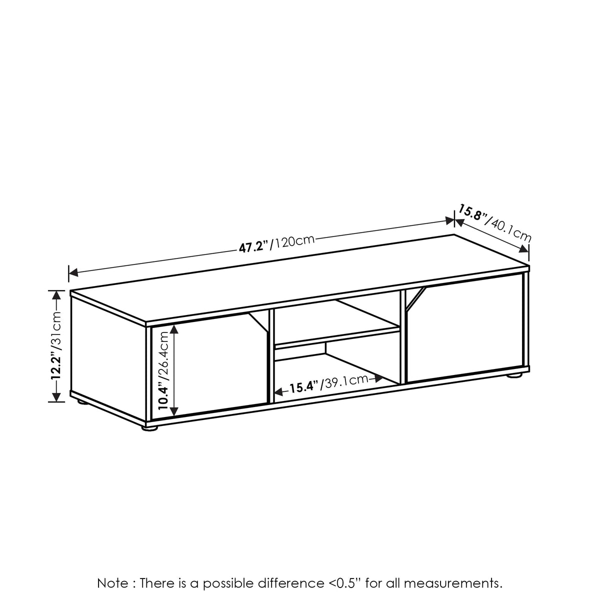 Espresso 2-Tier TV Stand with Open Shelf and Door Cabinets J870