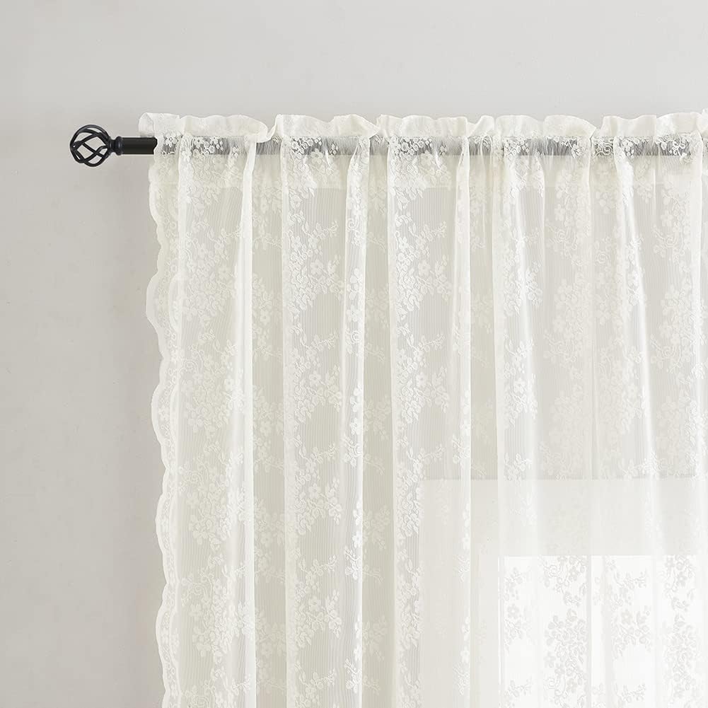 Ivory 102 Inch Long Lace Curtain Panels 2 Panels Set Z83535
