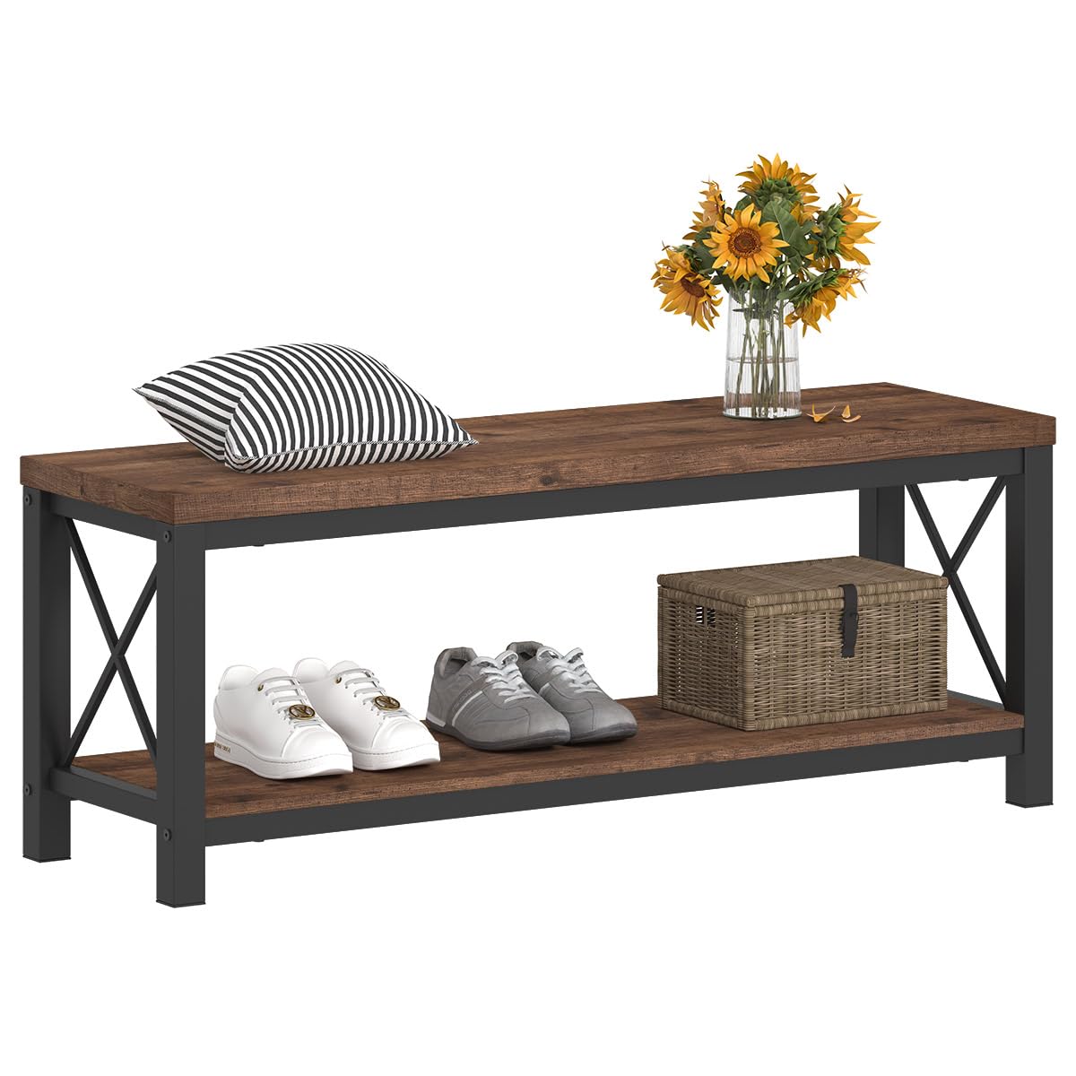 2 Tier Wood Metal Storage Bench K5272