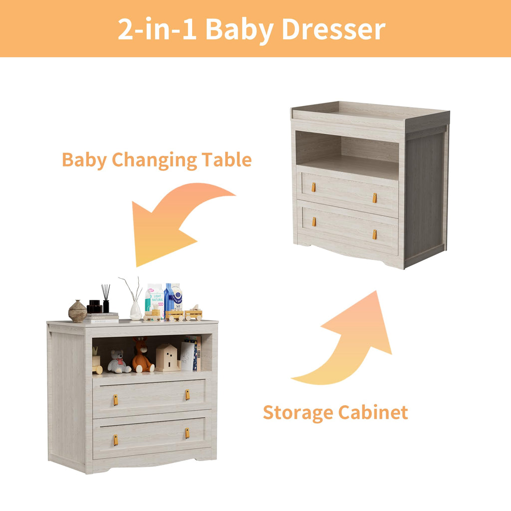 Beige Baby Dresser with Changing Table Top L5083