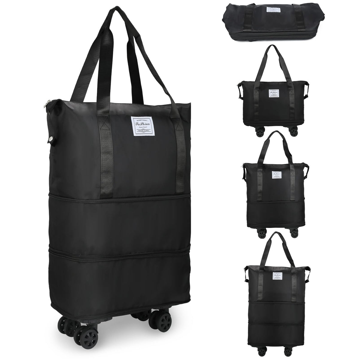 Expandable Rolling Duffle Bag with Wheels, 18L to 30L, Black V351