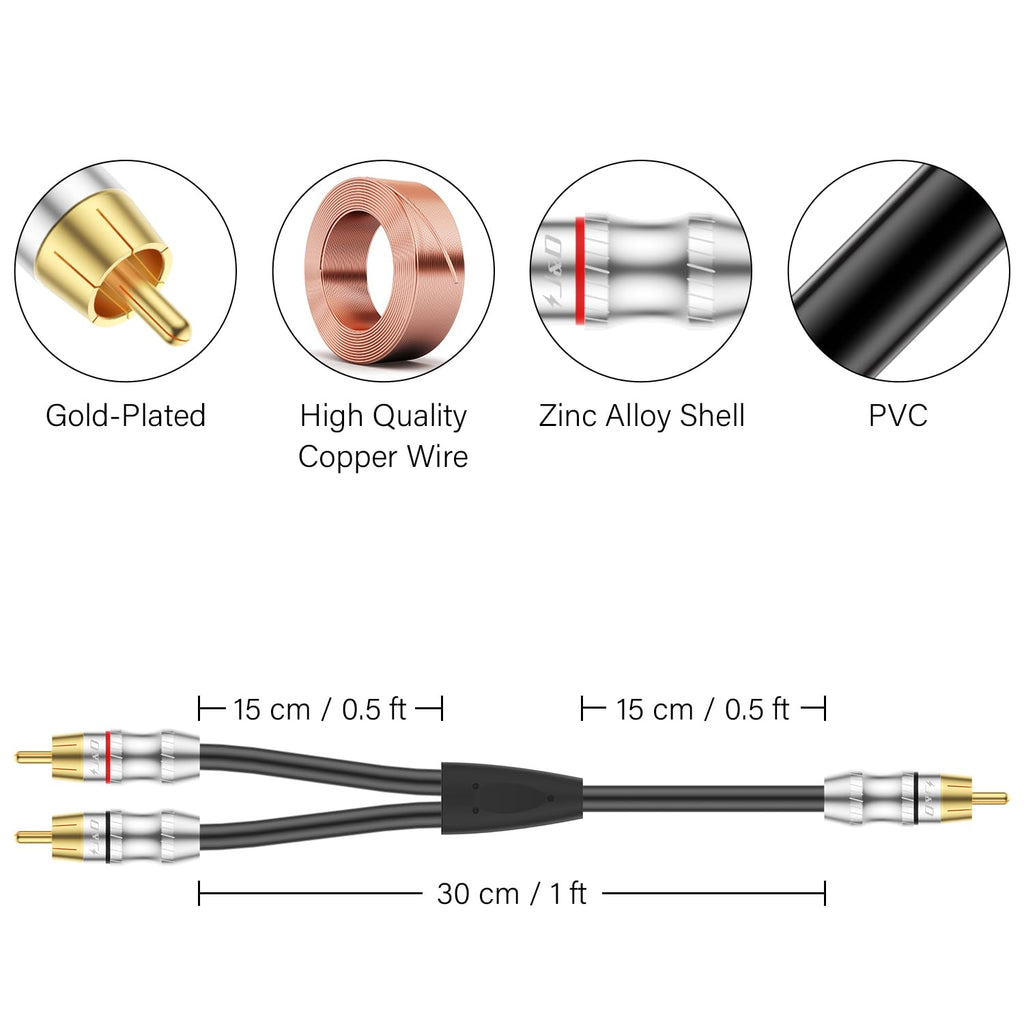 1 RCA Male to 2 RCA Male Y-Splitter Audio Cable W274327