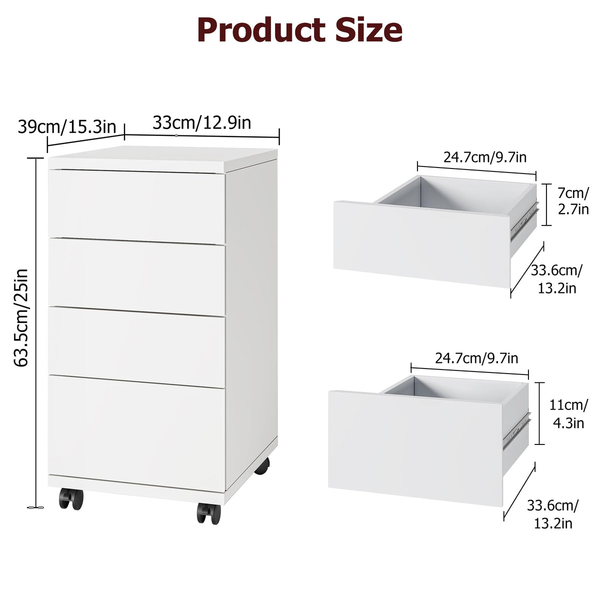White 4 Drawer Wood Storage Cabinet with Wheels N171153