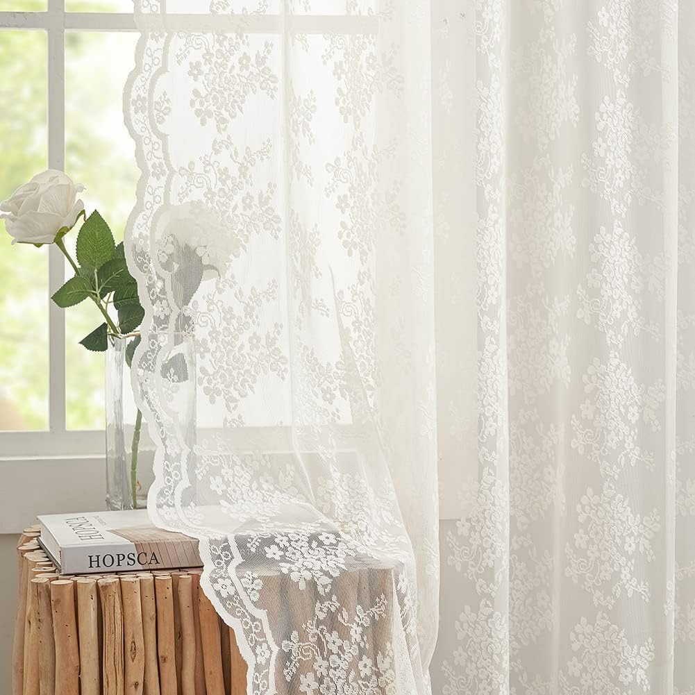 Ivory 102 Inch Long Lace Curtain Panels 2 Panels Set Z83535