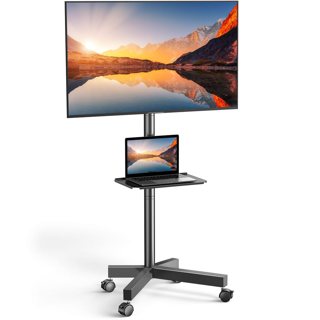 Rolling TV Stand on Wheels for 23-65 Inch TVs, Tilt Mobile TV Cart Holds up to 99 lbs with Adjustable Height Shelf O582