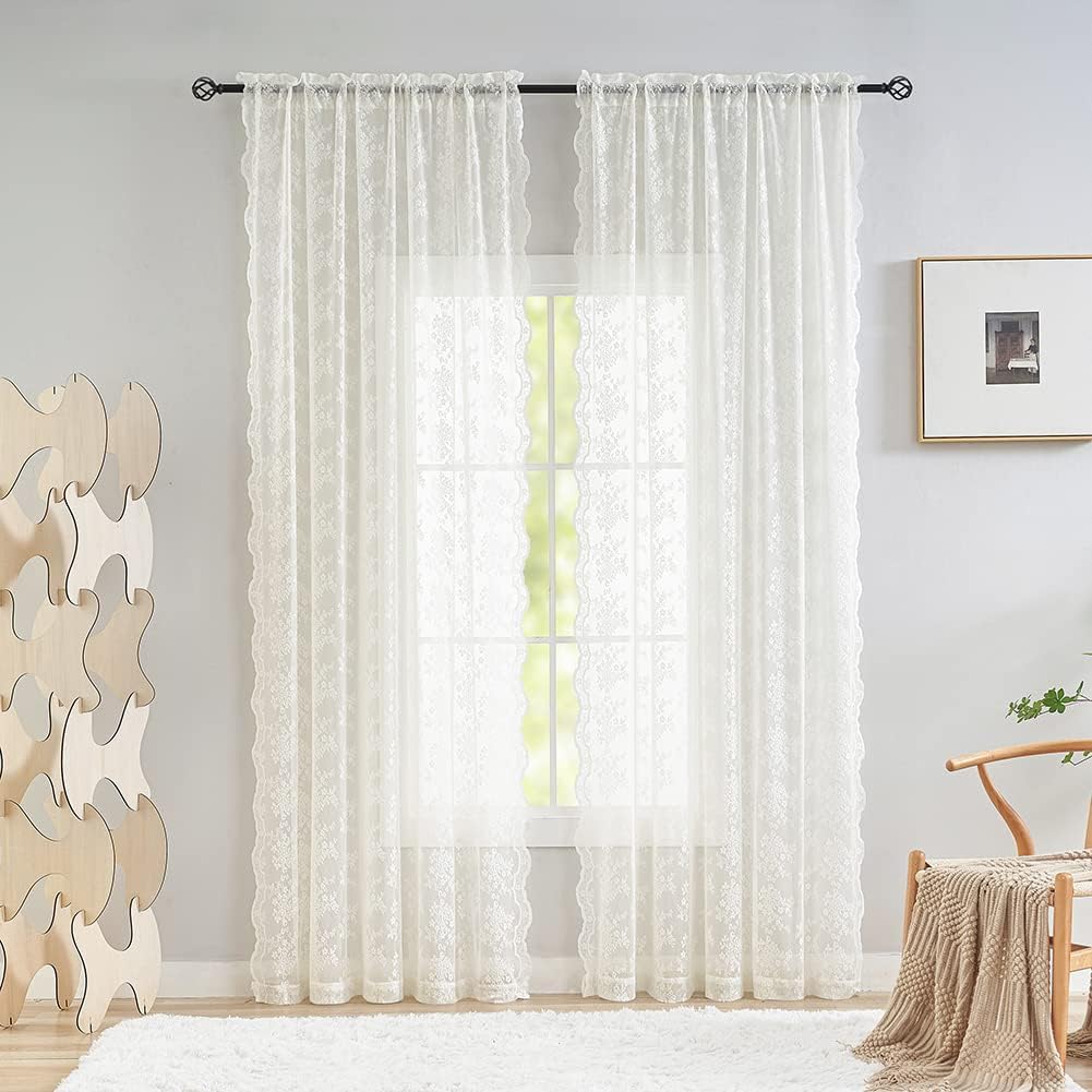 Ivory 102 Inch Long Lace Curtain Panels 2 Panels Set Z83535