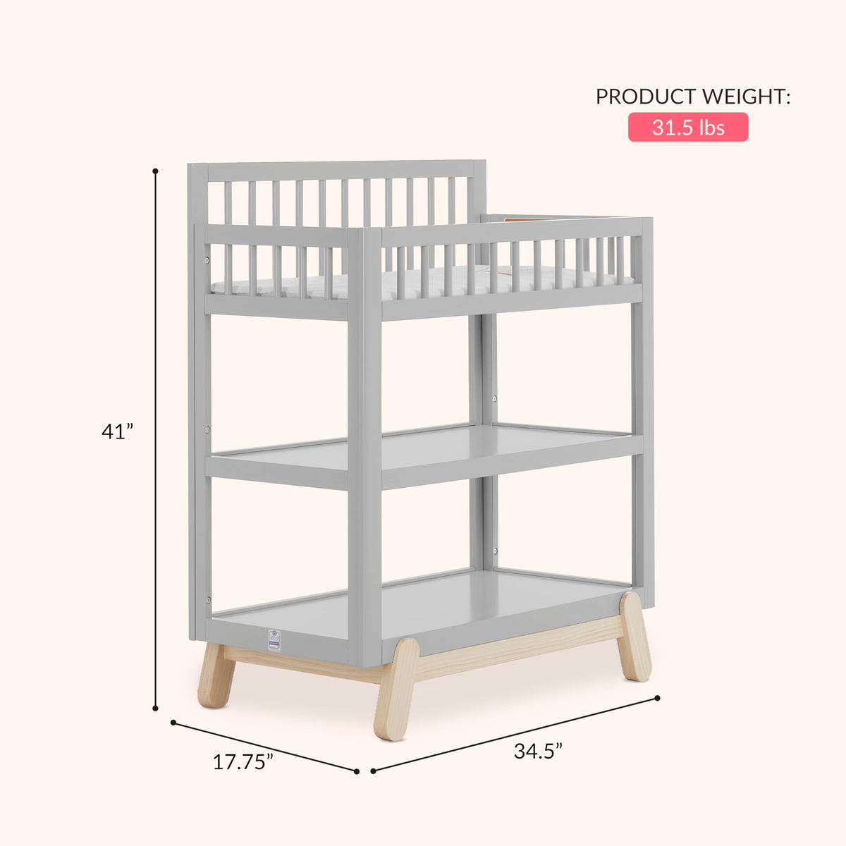 Baby Changing Table with Safety Rails and Storage Shelves F561