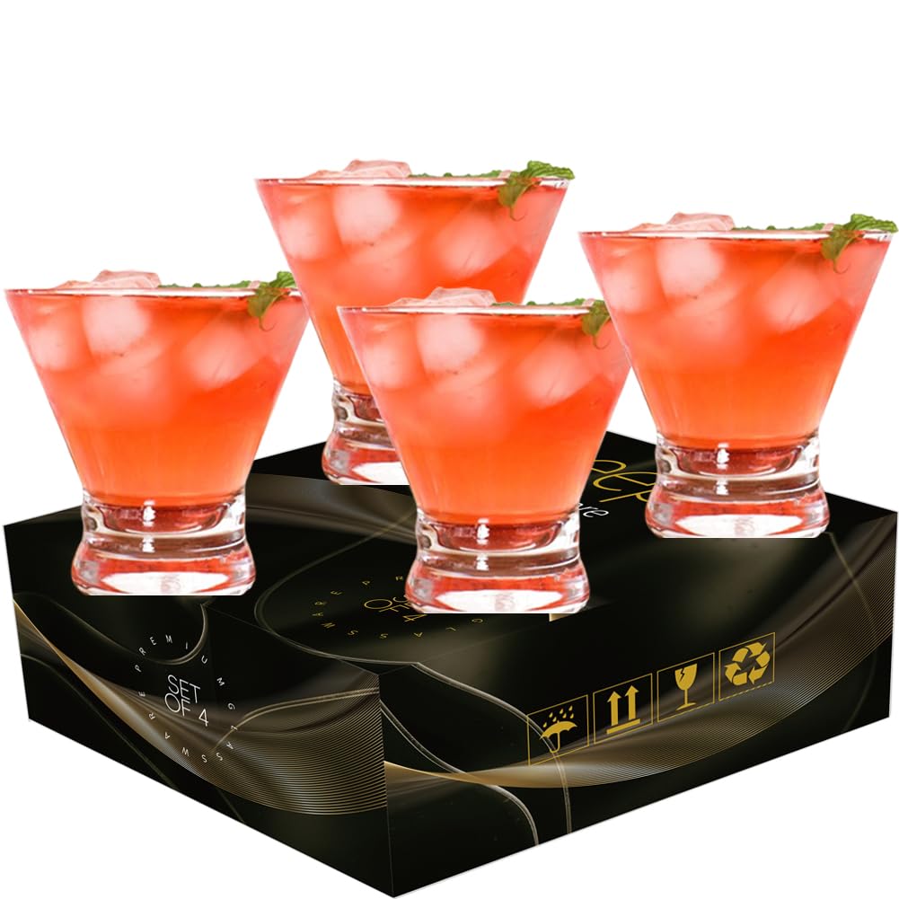 Set of 4 8 oz Stemless Martini Glasses L109
