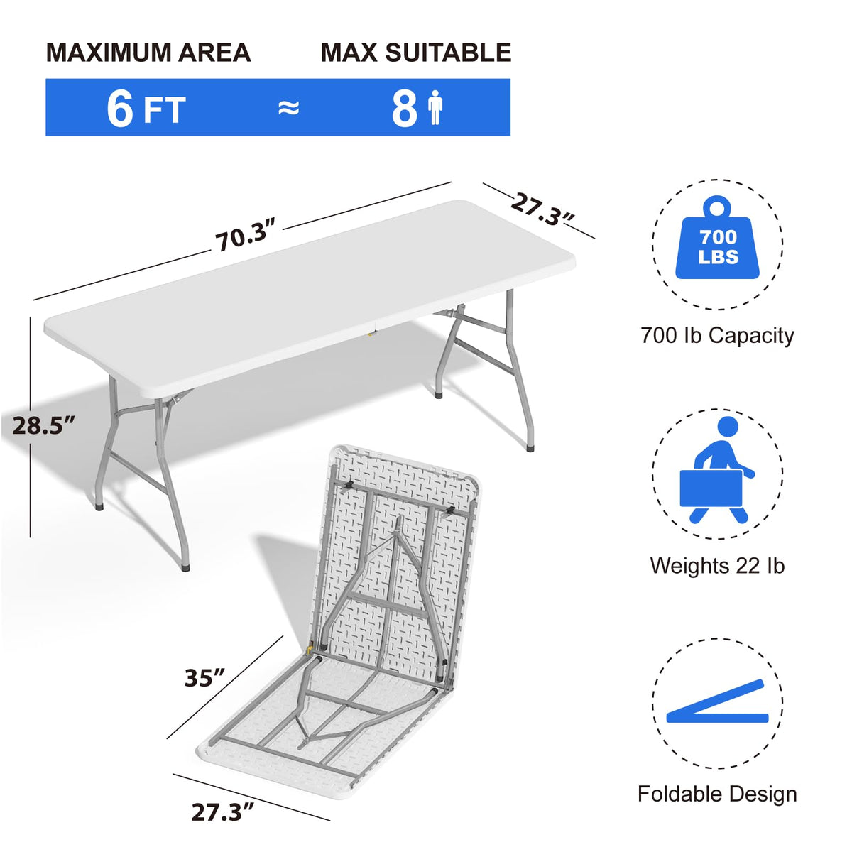6FT White Folding Table V170