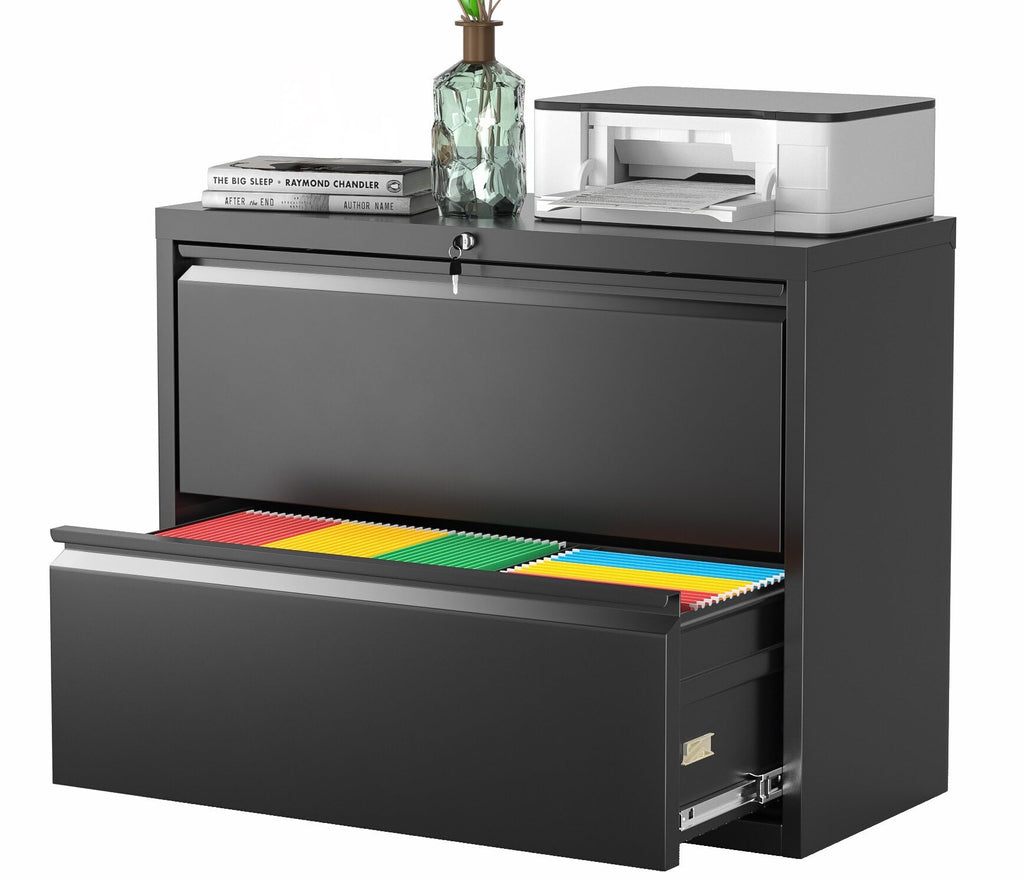 Black 2 Drawer Metal File Cabinet with Lock U67564