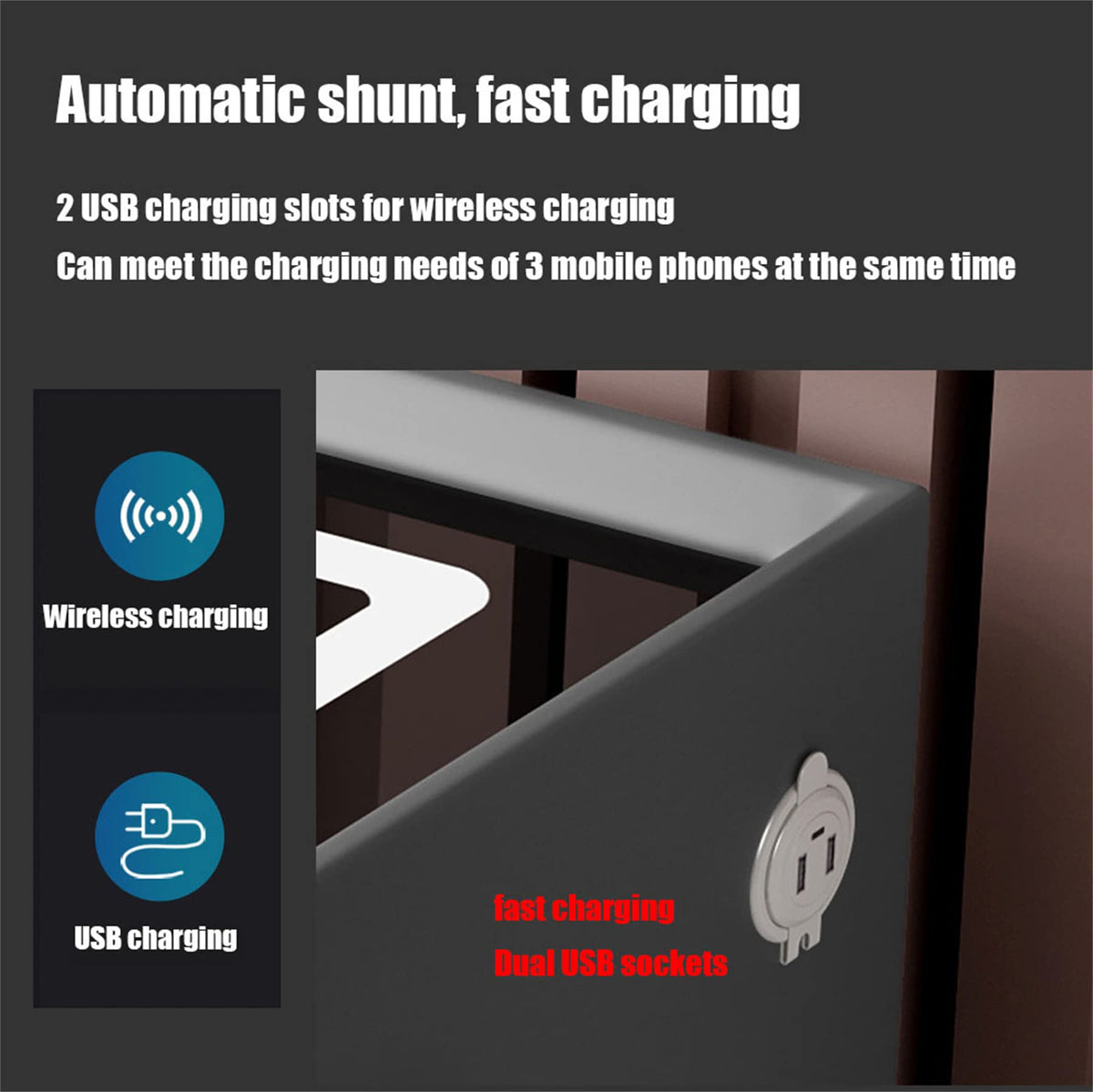 Gray Nightstand with Lock Drawer, Wireless Charging, USB Port and LED Lights D69492