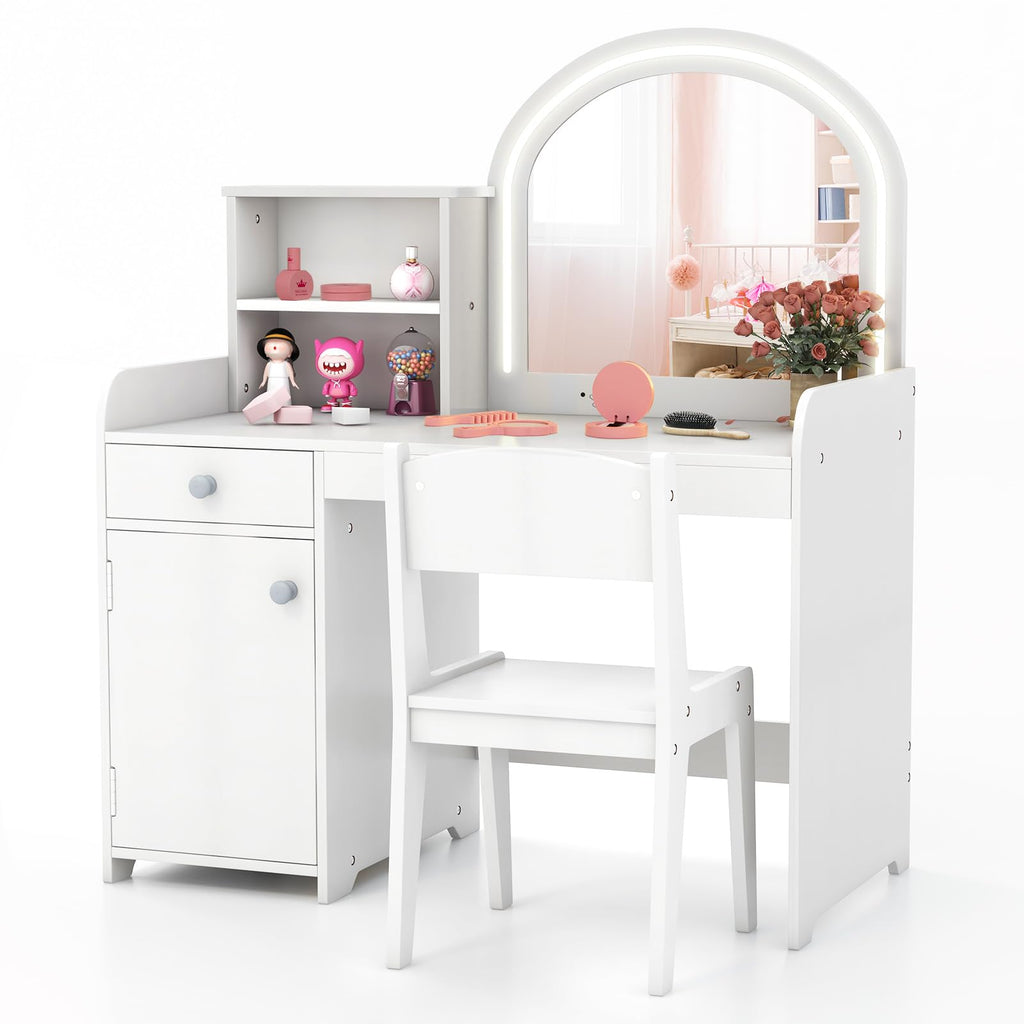 Kids Vanity Table and Chair Set with LED Lighted Mirror C292295