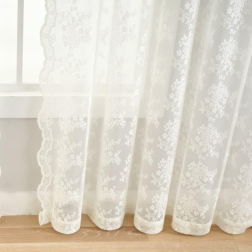 Ivory 102 Inch Long Lace Curtain Panels 2 Panels Set Z83535