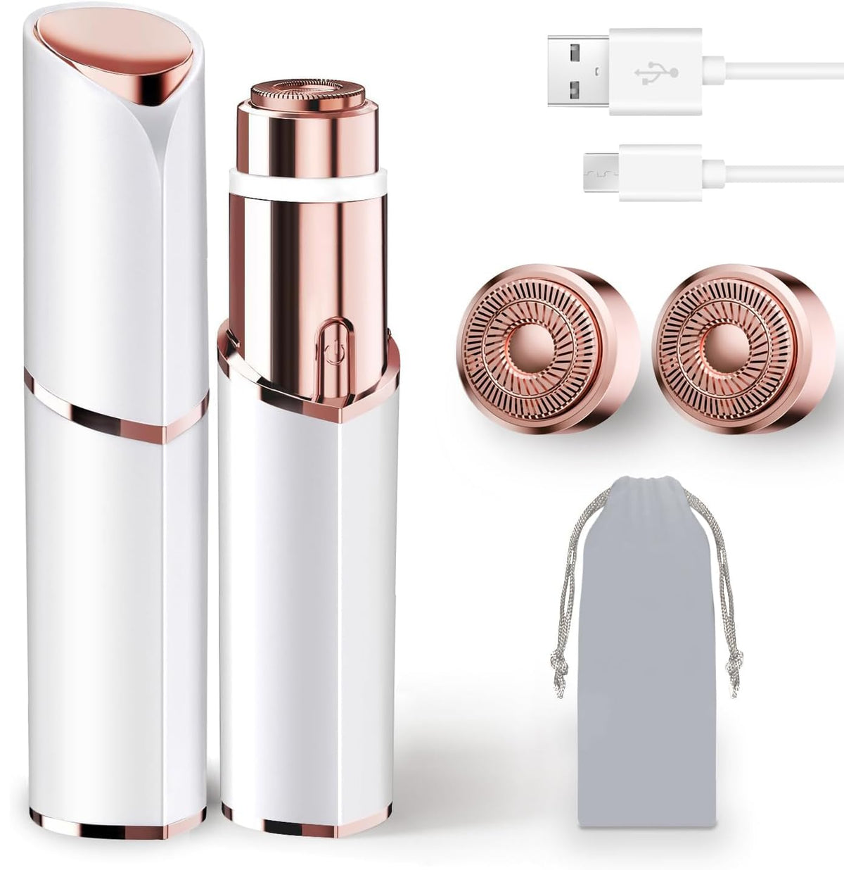 Rechargeable Facial Hair Remover with 2 Replacement Heads C641
