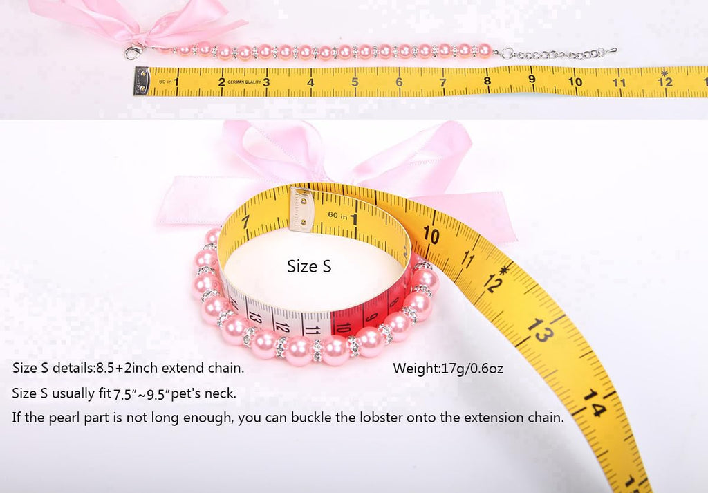 Pearls Necklace Collar with Ribbon Bow Pet Jewelry Pink D1138