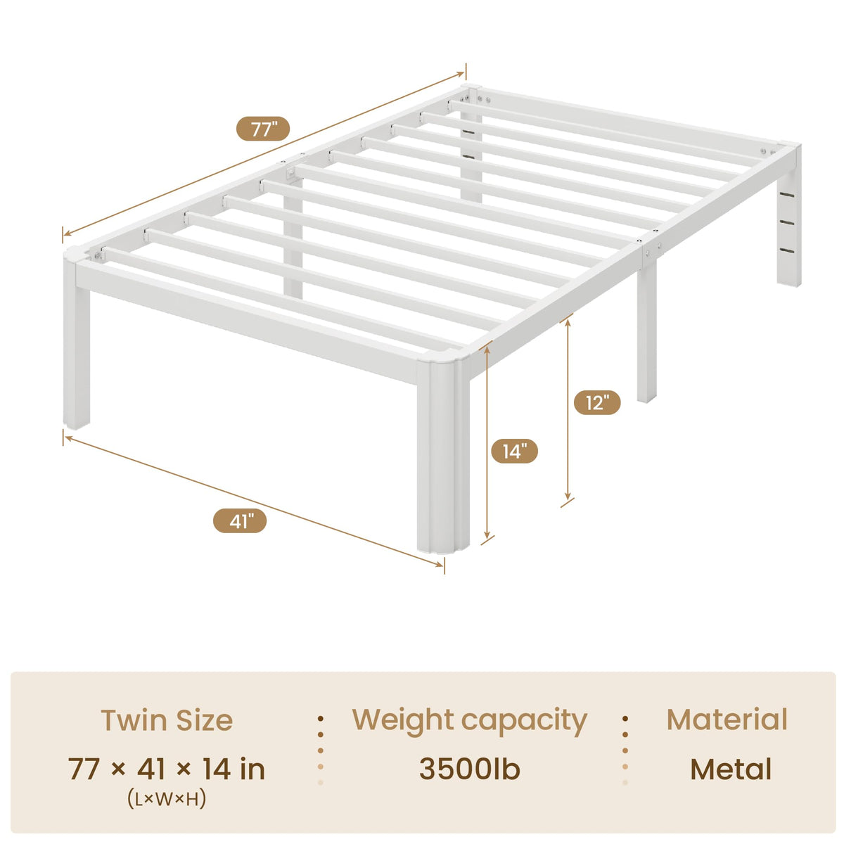 14" Twin Heavy Duty Metal Platform Bed Frame D344639