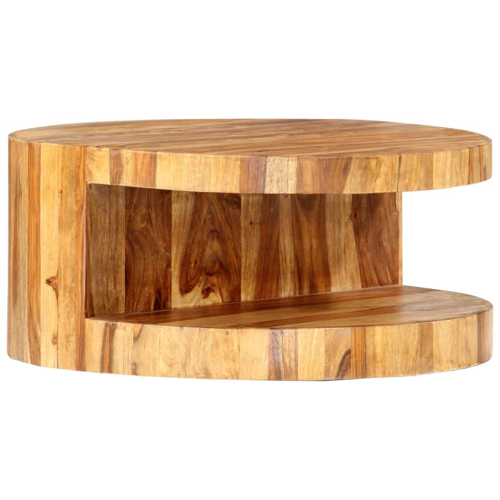 25.6"x11.8" Solid Sheesham Wood Round Coffee Table P1103