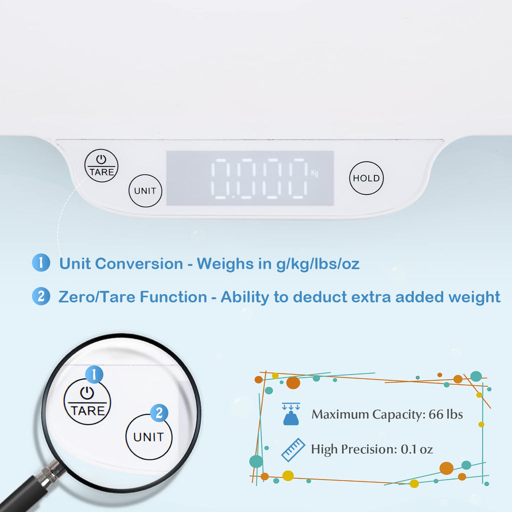 Baby Scale with Digital LED Display, 4 Weighing Modes, Curved Tray A8880