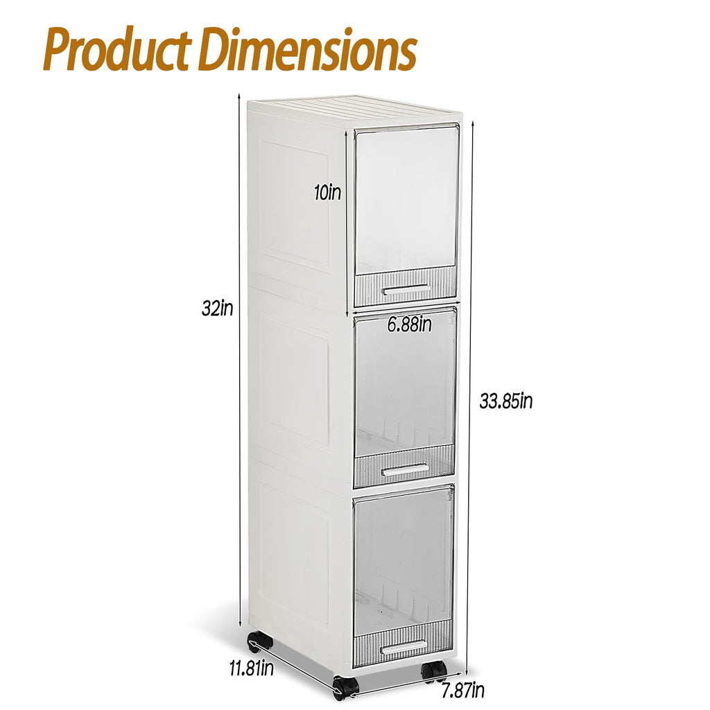 3 Drawer Narrow Plastic Storage Cart with Wheels P450432
