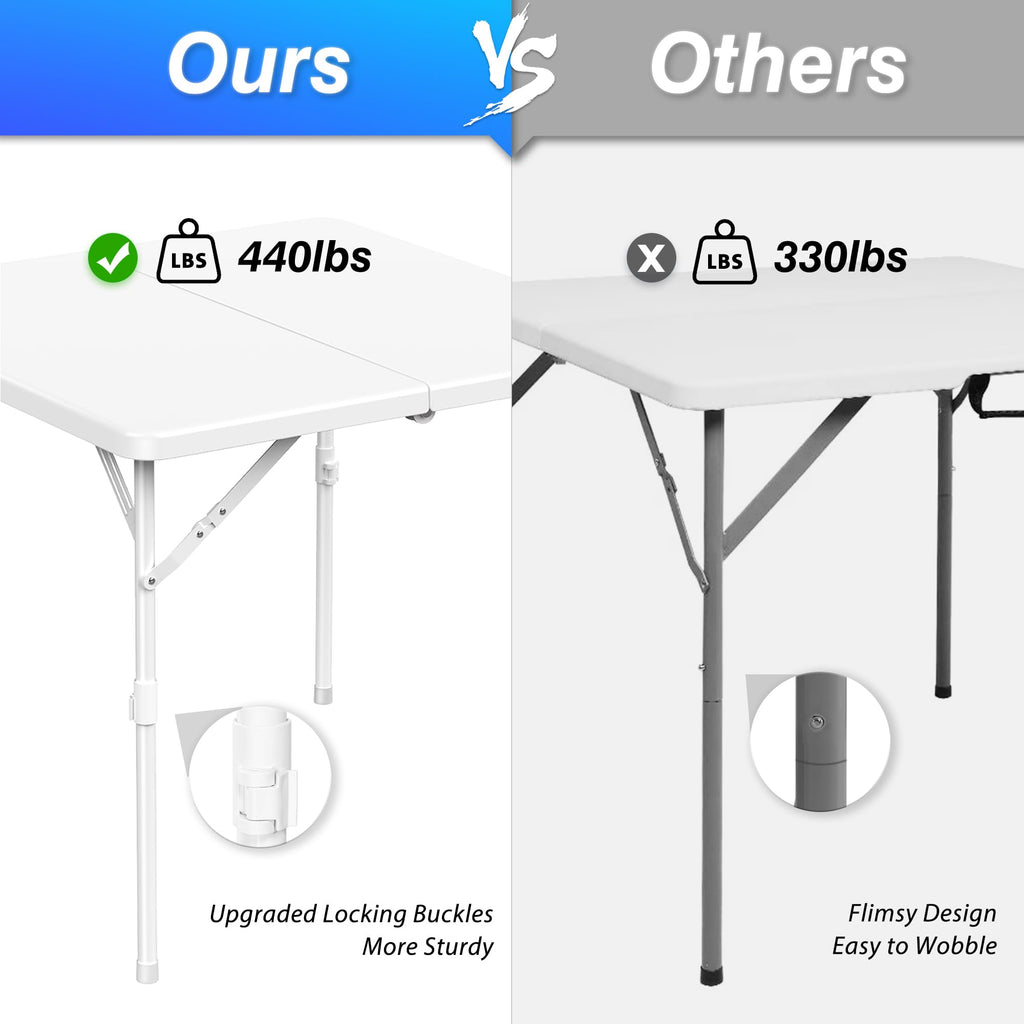34'' Square Folding Card Table, Portable Plastic Dining Table with Carry Handle, White X844136