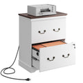 White 2 Drawer Wood File Cabinet with Charging Station and Lock L9606