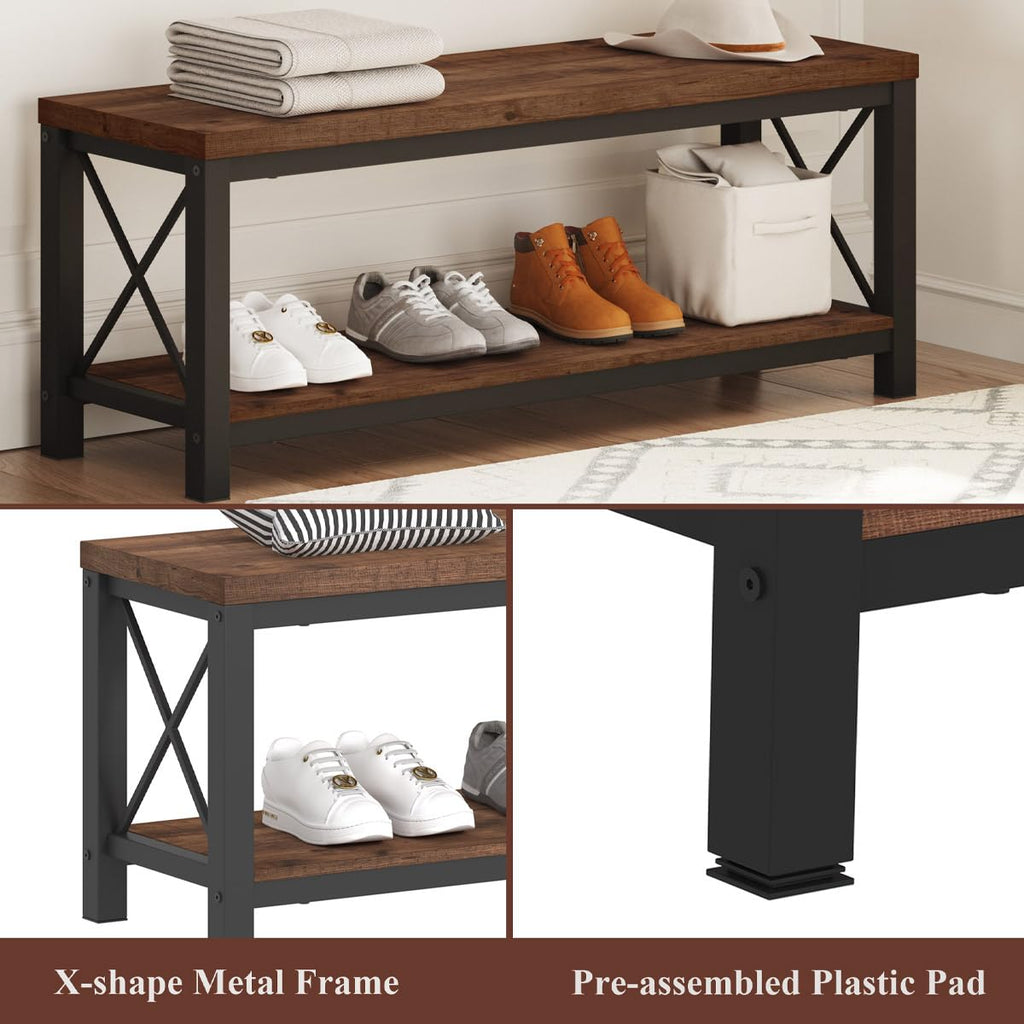 2 Tier Wood Metal Storage Bench K5272