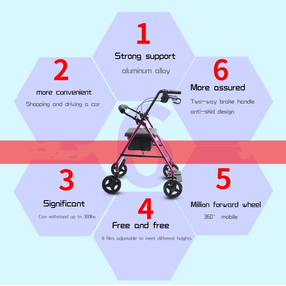Heavy Duty Folding Aluminum Rollator Walker with Seat and Wheels G23734