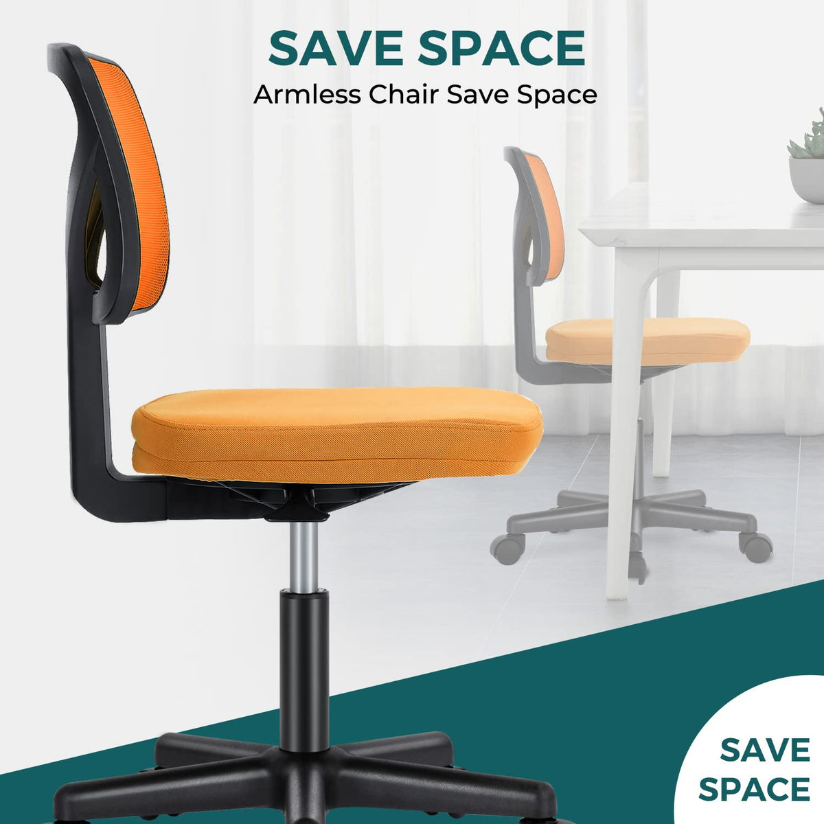Orange Mesh Armless Desk Chair with Lumbar Support U705028