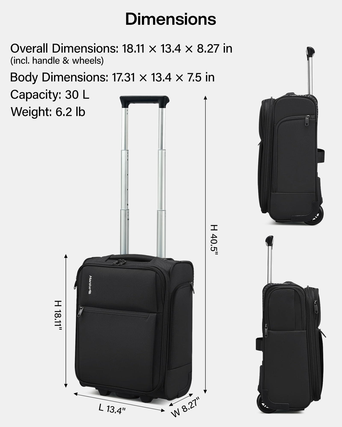17 Inch Black Underseat Carry On Luggage with Wheels N81440