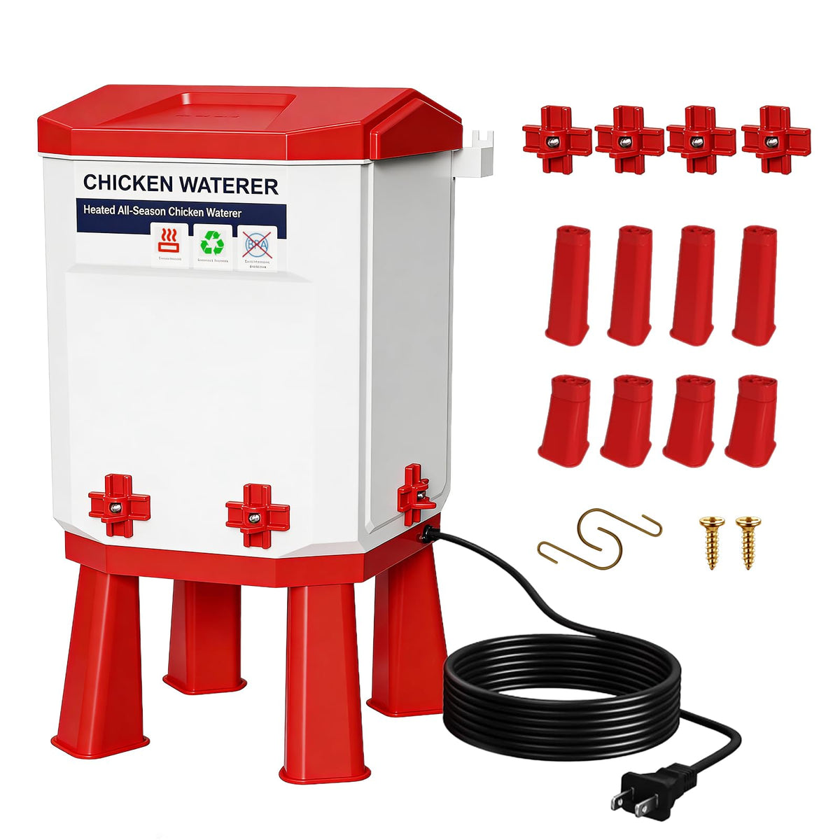 3-Gallon Heated Chicken Waterer with Heater and 4 Nipples E139