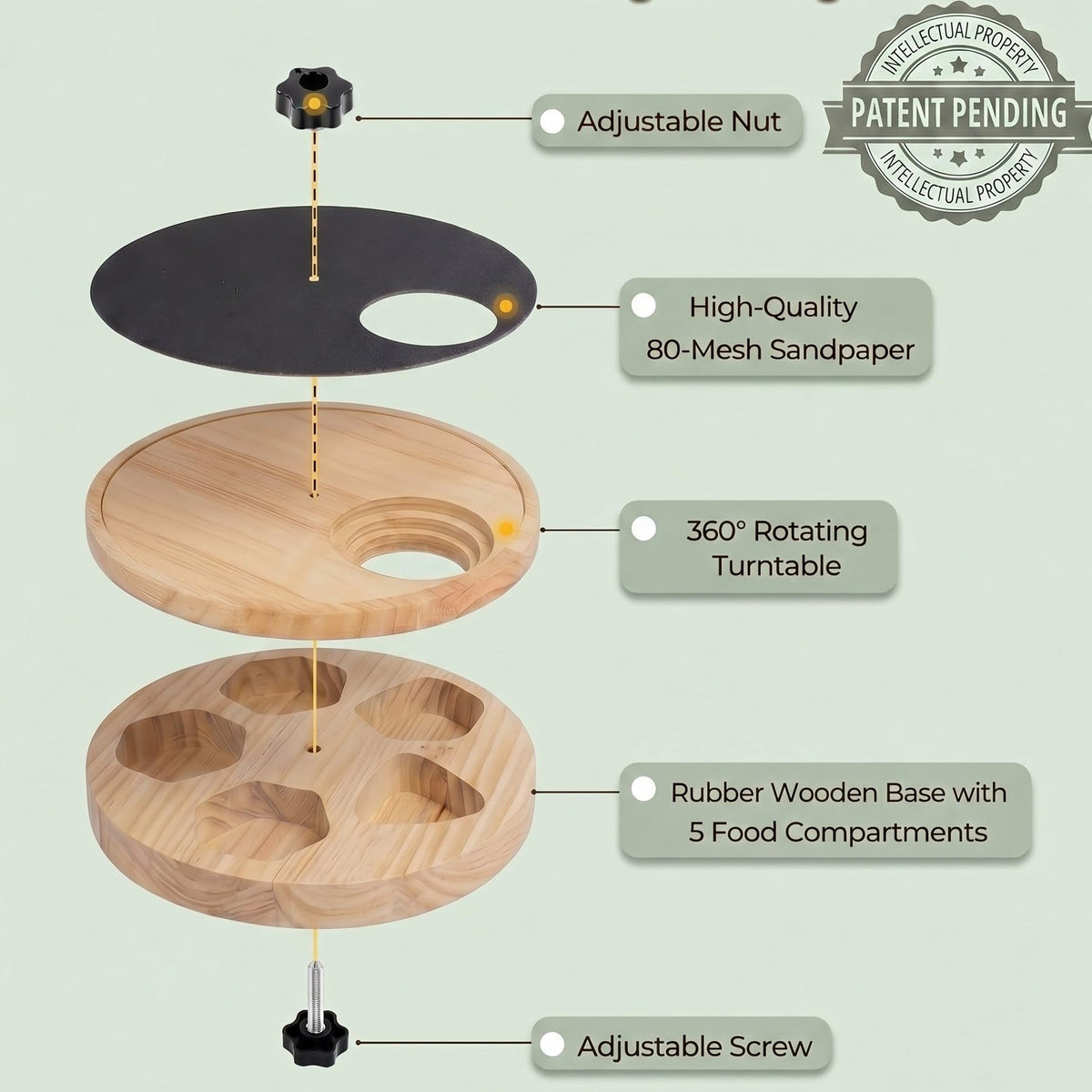 Rubberwood Adjustable Dog Nail Scratch Board with Treat Box V333