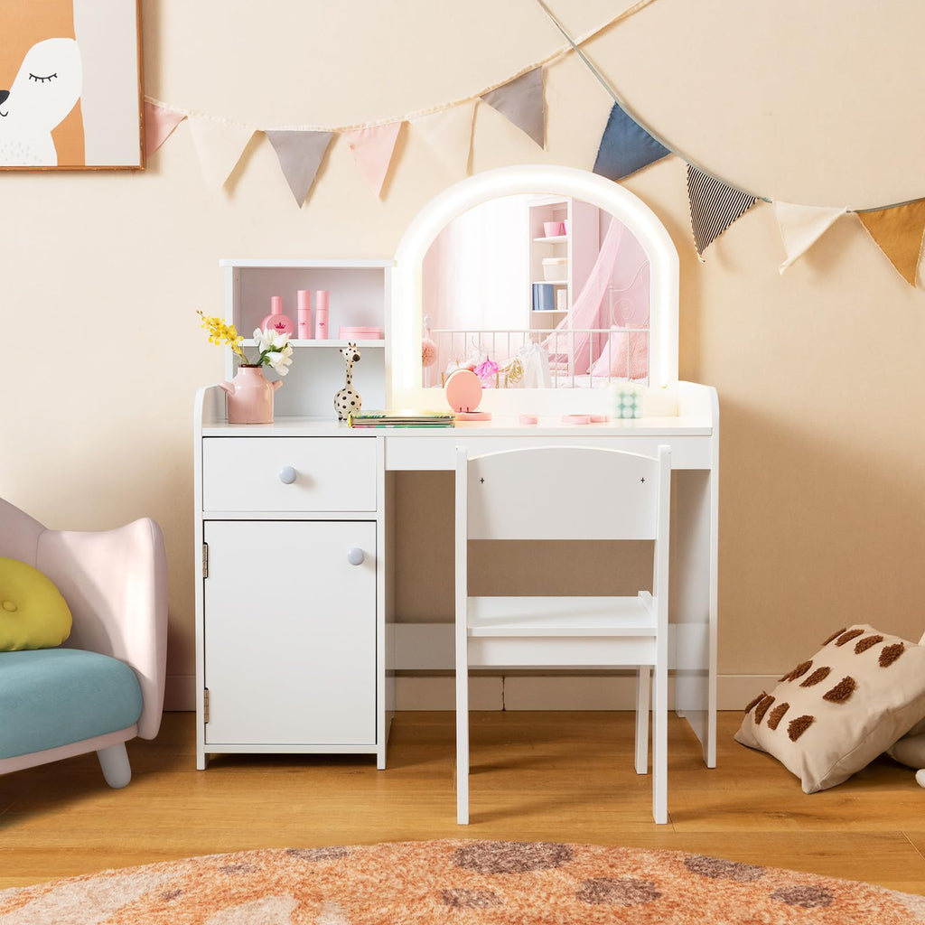 Kids Vanity Table and Chair Set with LED Lighted Mirror C292295