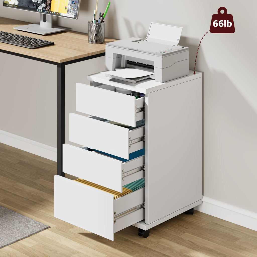 White 4 Drawer Wood Storage Cabinet with Wheels N171153