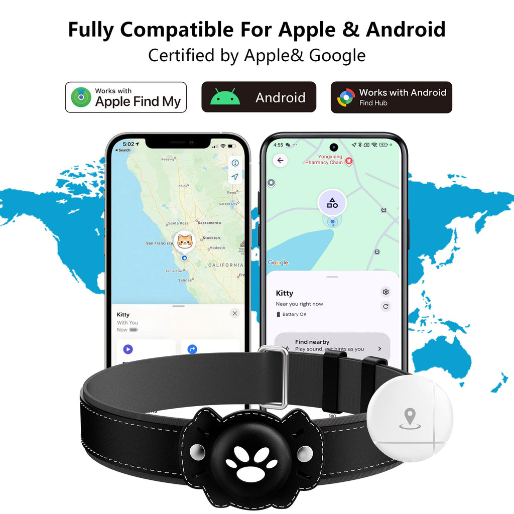 GPS Cat Collar Tracker, Waterproof, Black T517928