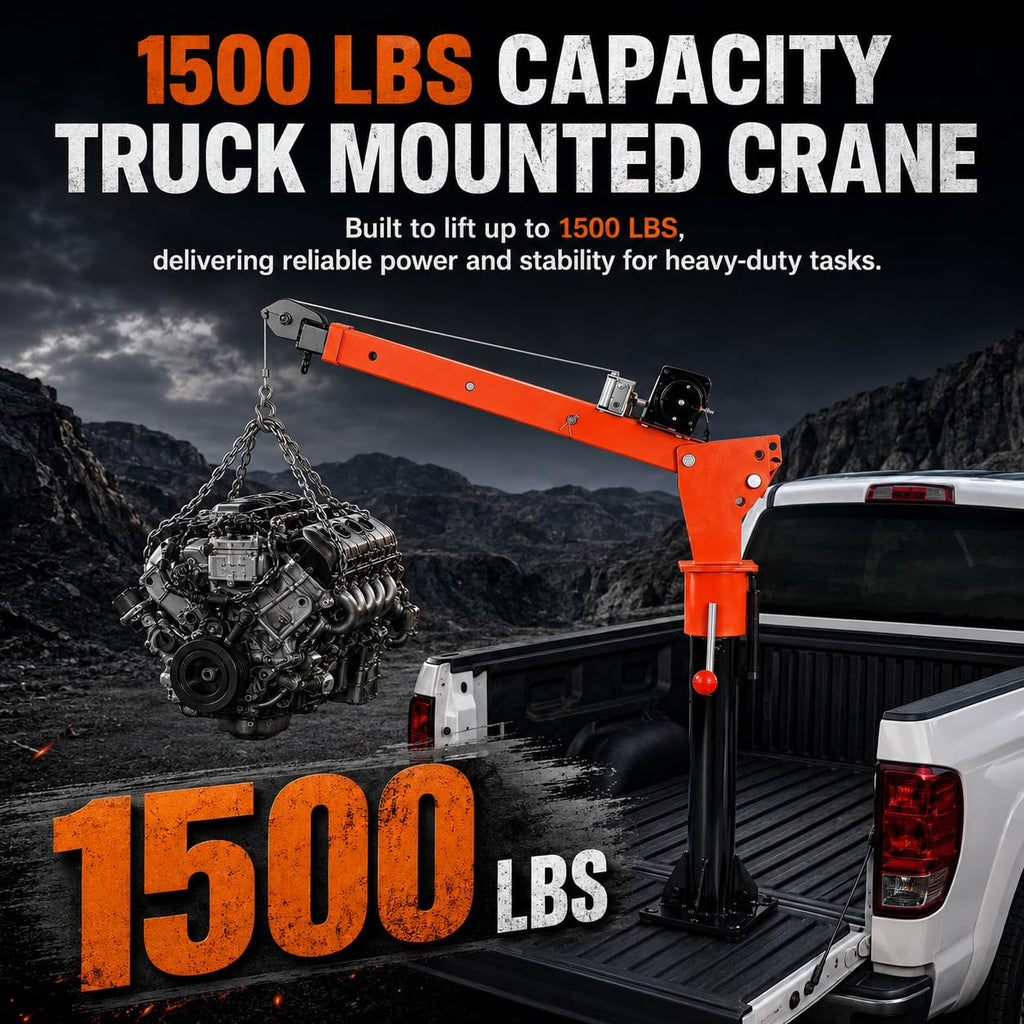 1100 LBS Truck Bed Crane with 3500 LBS 12V Electric Winch K3476