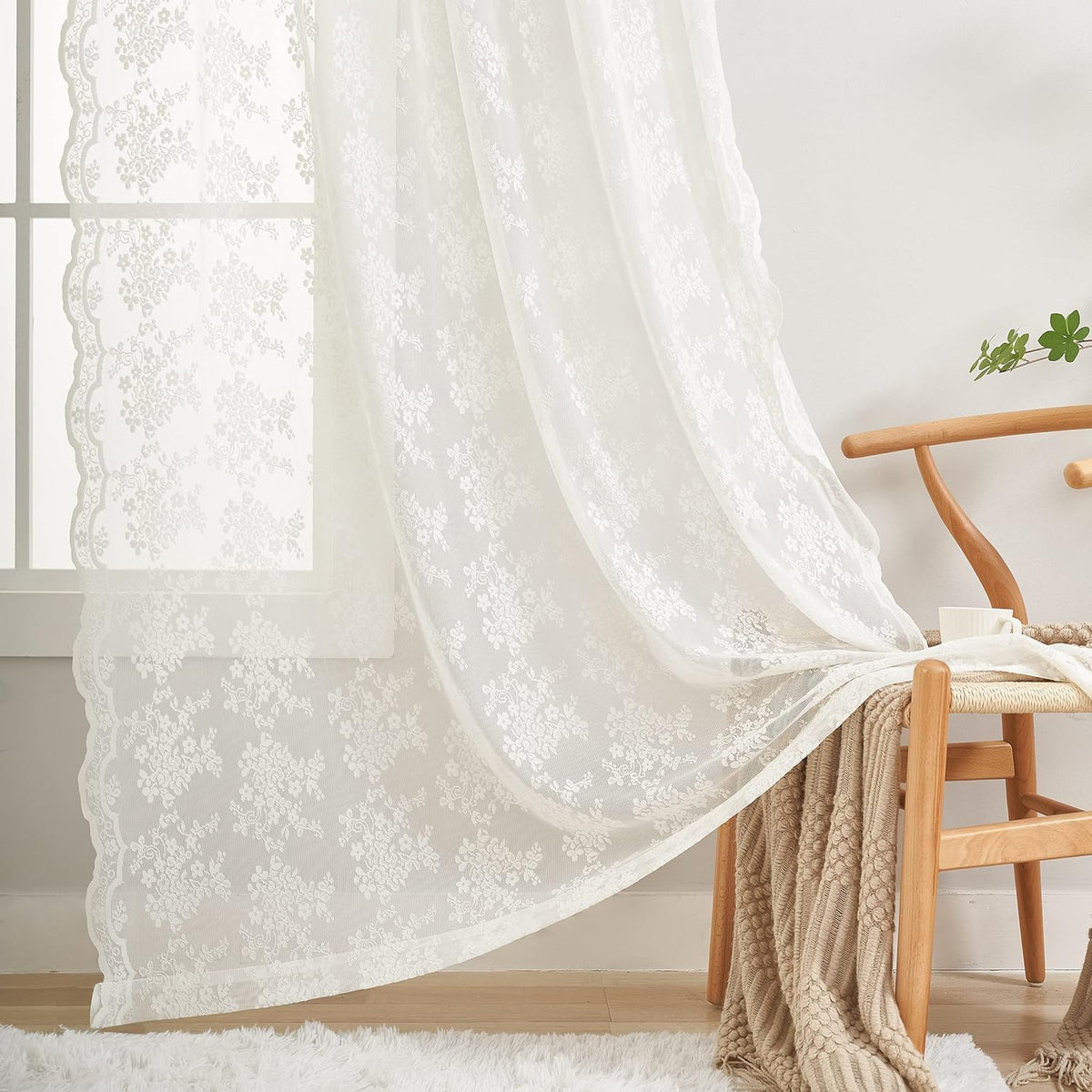 Ivory 102 Inch Long Lace Curtain Panels 2 Panels Set Z83535