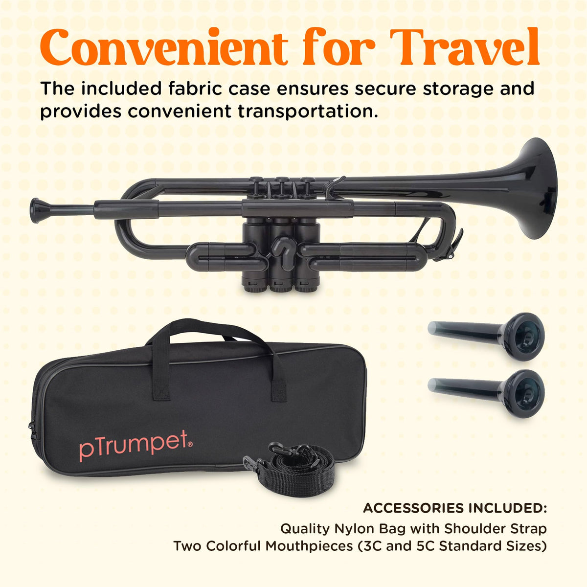 Bb Plastic Trumpet with 3C & 5C Mouthpieces and Carrying Bag H834