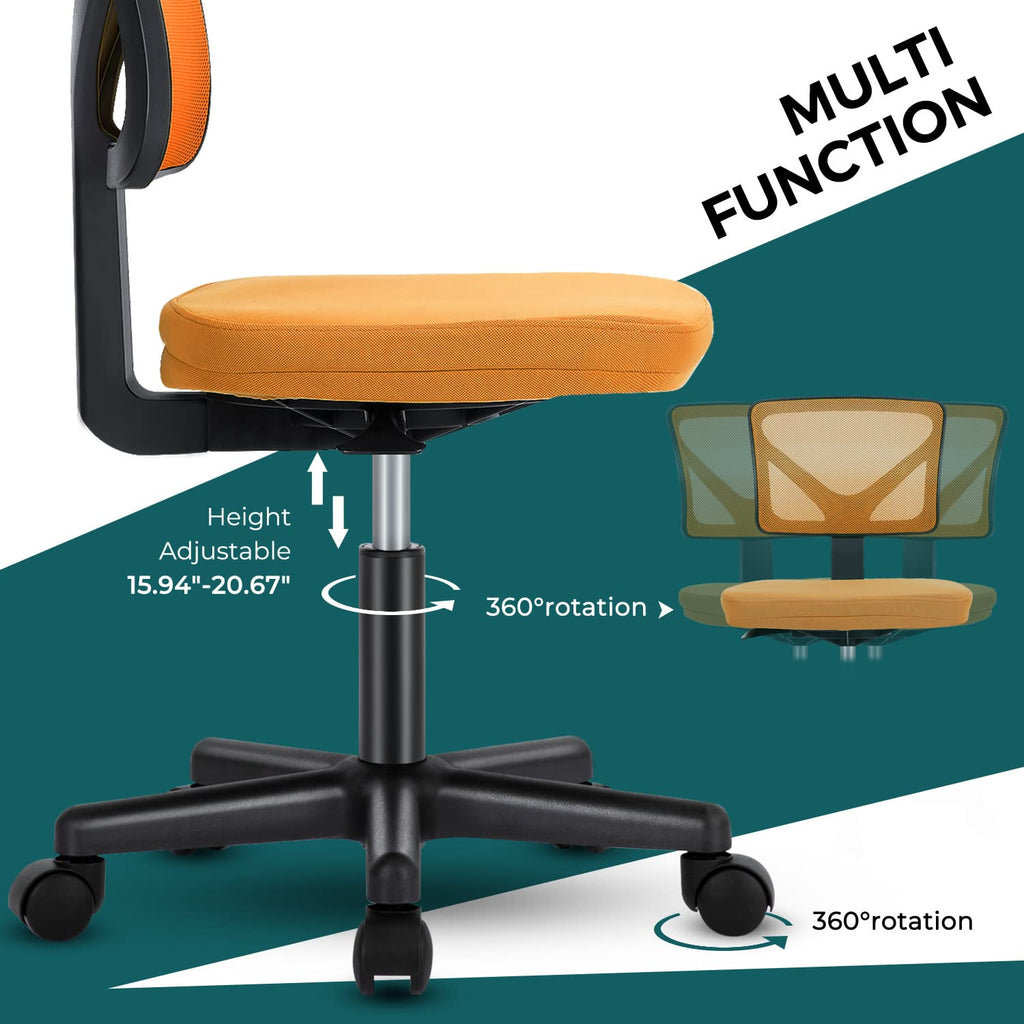 Orange Mesh Armless Desk Chair with Lumbar Support U705028