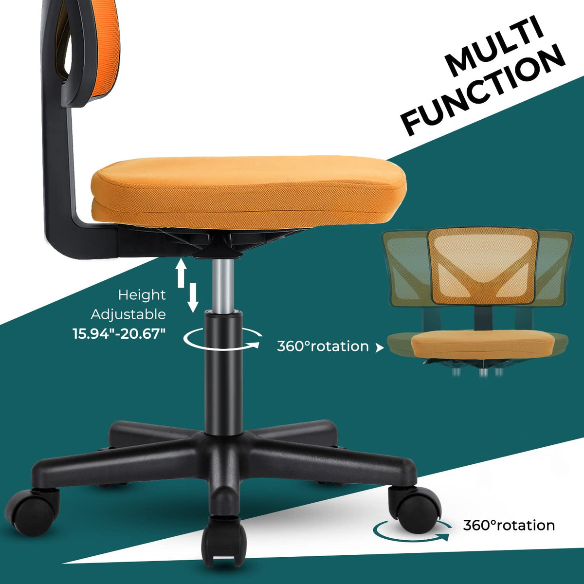 Orange Mesh Armless Desk Chair with Lumbar Support U705028